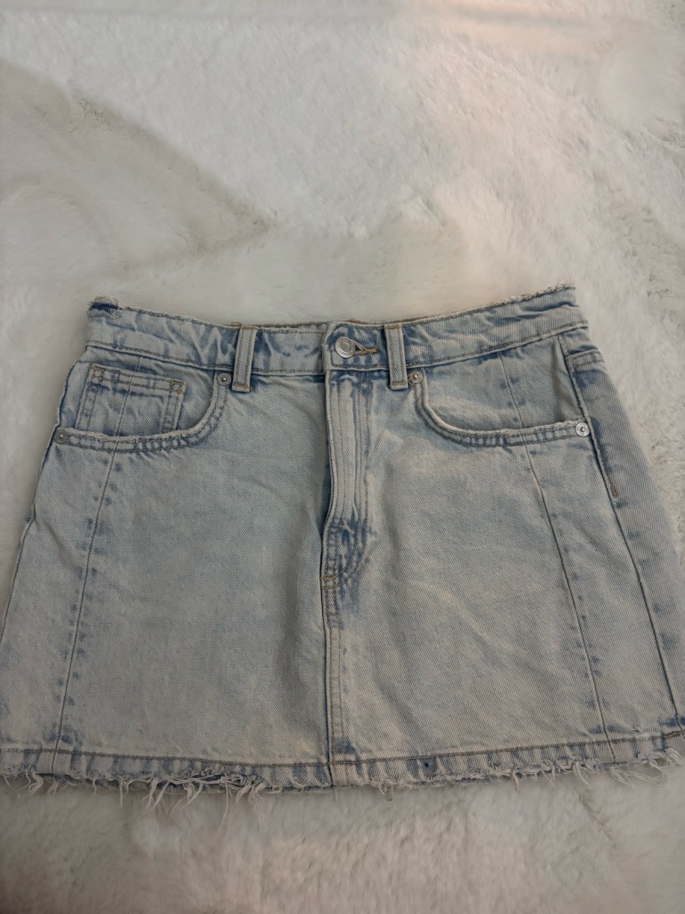 Zara Light Blue Denim Mini Skirt with Frayed Hem